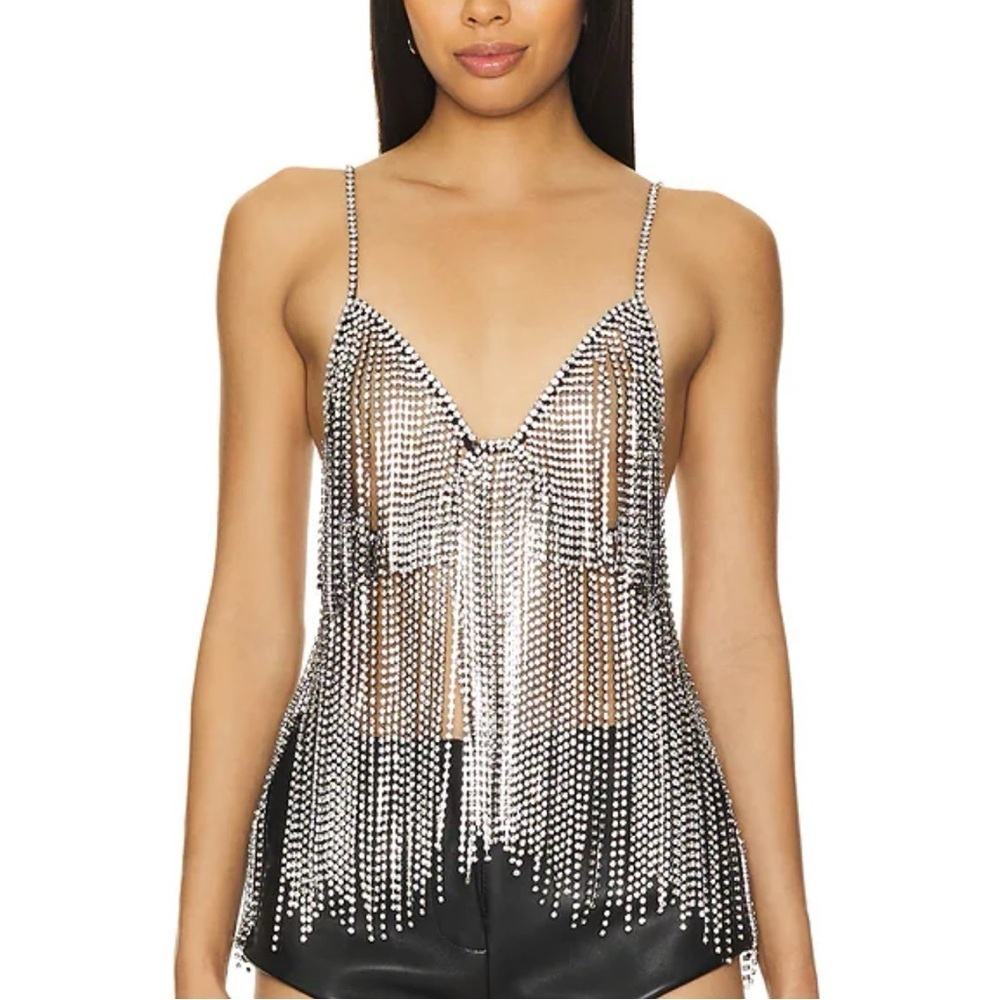 H:ours Ilona Rhinestone Top in Black & Clear